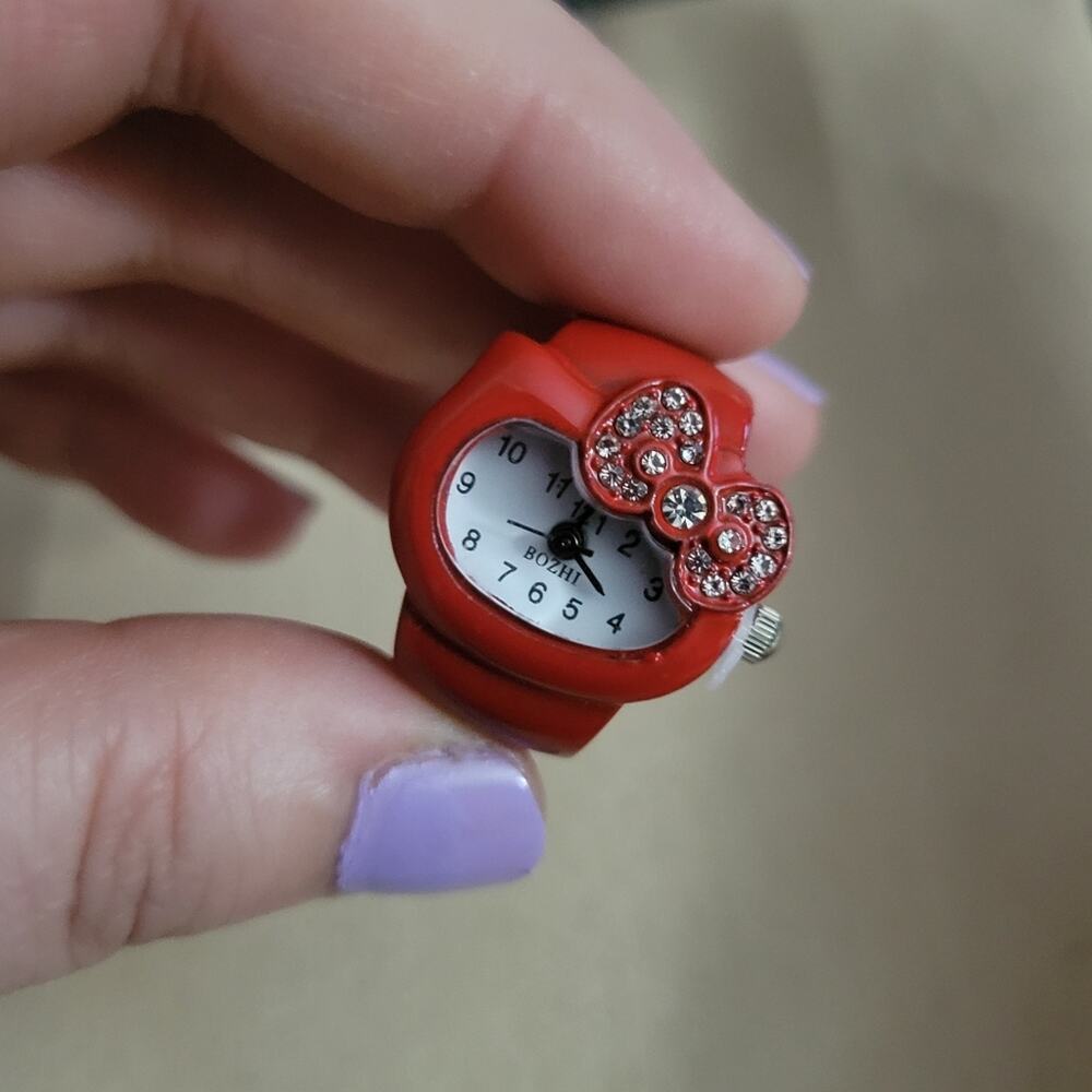 Hello Kitty red & crystal bow watch ring